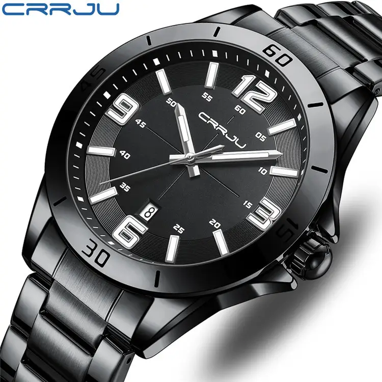Men's Black Steel Band Watch with 30 Minute Display - Image 7