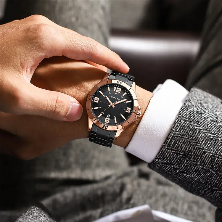 Men's Black Steel Band Watch with 30 Minute Display - Image 8