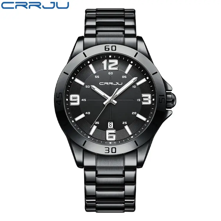 Men's Black Steel Band Watch with 30 Minute Display - Image 4