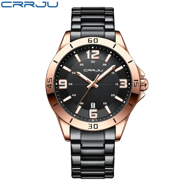 Men's Black Steel Band Watch with 30 Minute Display - Image 5