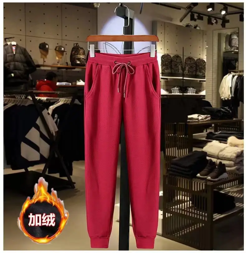 Men's Red Fleece Lined Ankle Tied Sweatpants Plus Size - Image 12