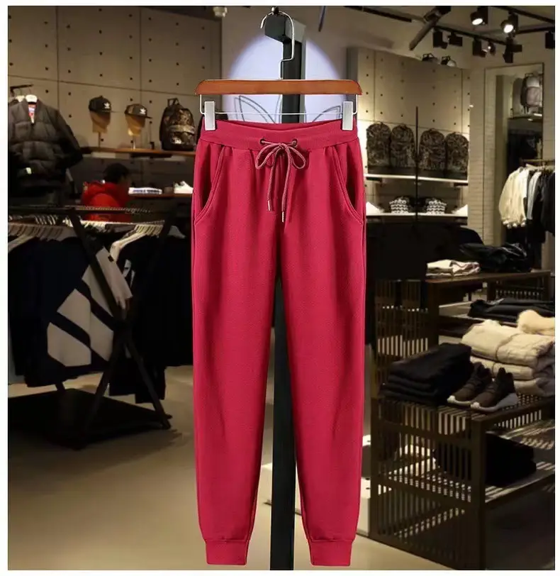 Men's Red Fleece Lined Ankle Tied Sweatpants Plus Size - Image 4