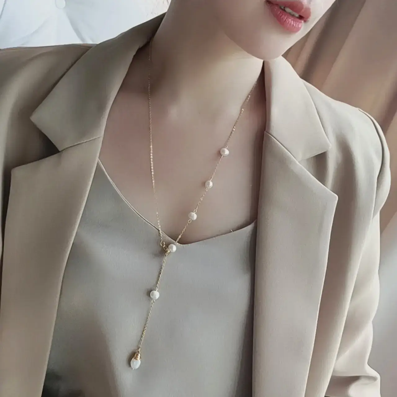 Luxury Pearl Necklace for Women Adjustable Elegant Long Chain - Image 5
