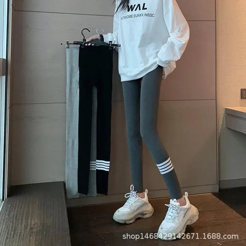 New Gray Brushed Leggings Women's Outer Wear - Image 8