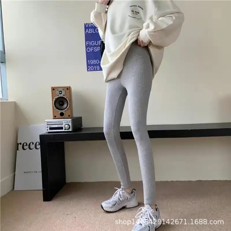 New Gray Brushed Leggings Women's Outer Wear - Image 4