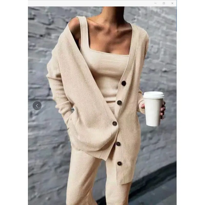 Women Knitted 3-Piece Suit Black Spring Autumn 2022 - Image 6