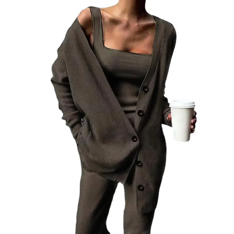 Women Knitted 3-Piece Suit Black Spring Autumn 2022 - Image 7