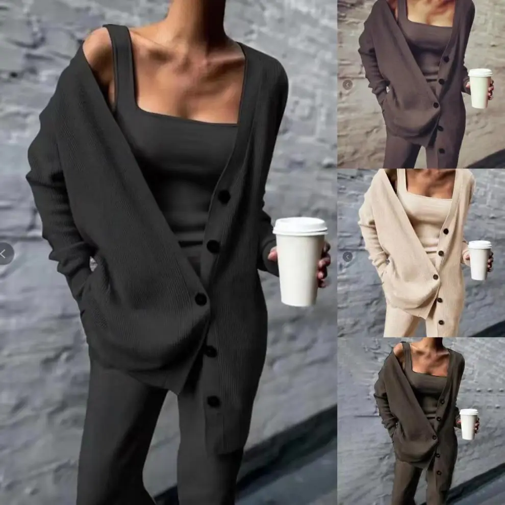 Women Knitted 3-Piece Suit Black Spring Autumn 2022 — feature 2