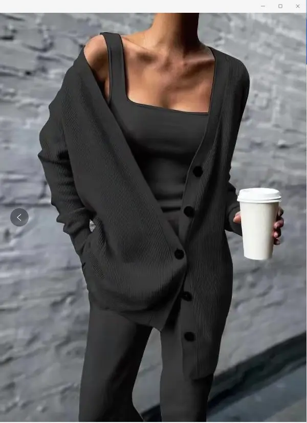Knitted 3-Piece Women's Black Vest Pants Set — feature 6