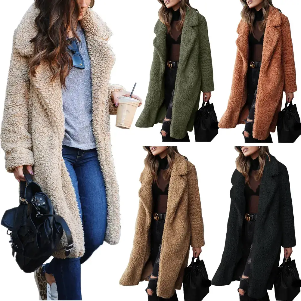 2023 Long Sleeve Black Plush Coat for Women - Image 8