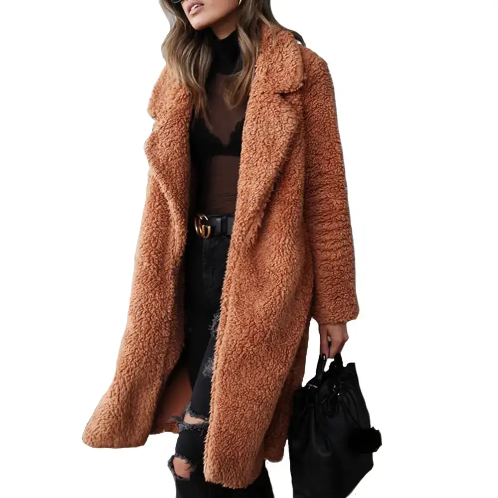 2023 Long Sleeve Black Plush Coat for Women - Image 10