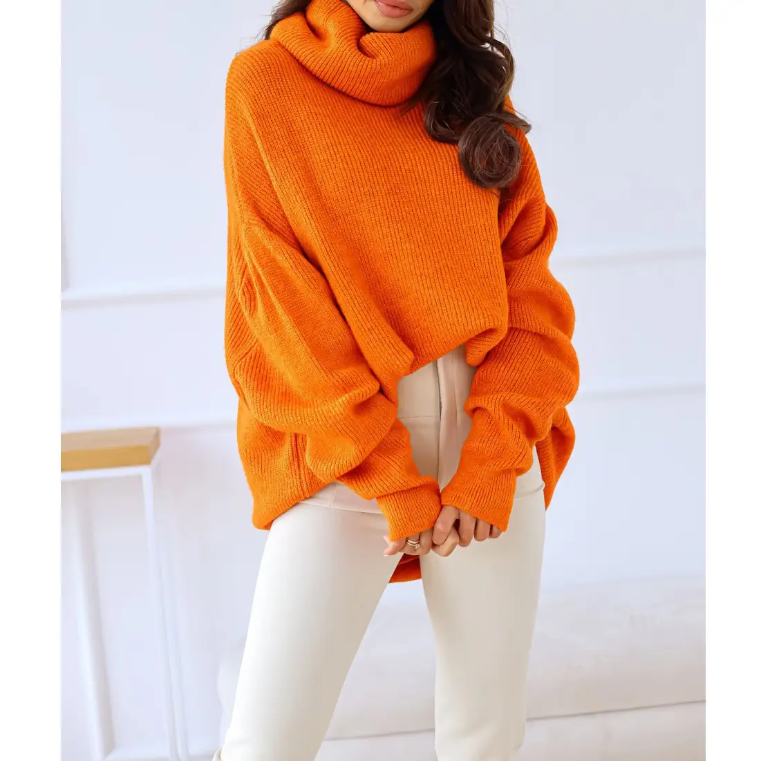 2023 New Cross-Border Pure Color Turtleneck Knitwear Loose Large Size - Image 4