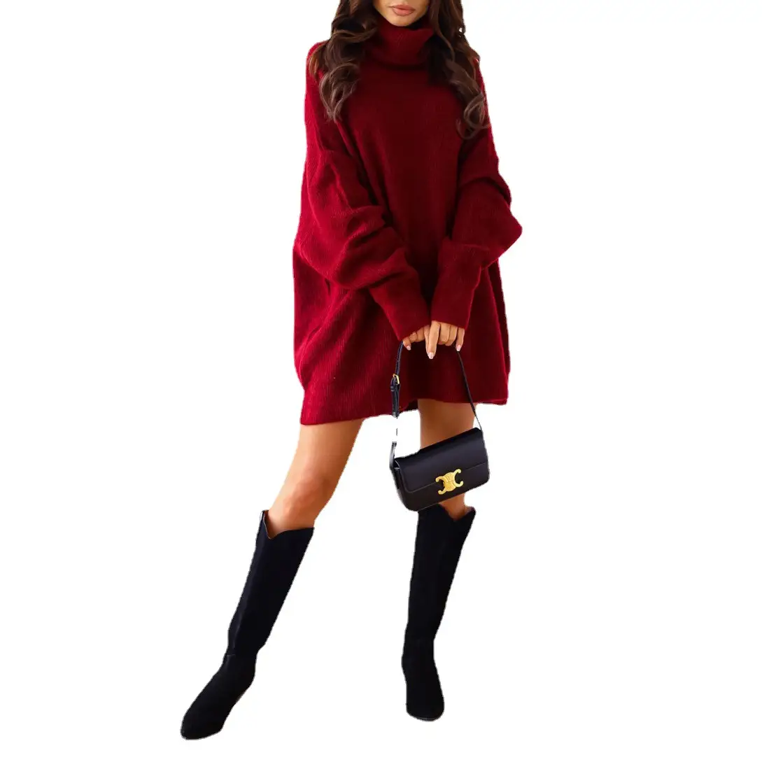 2023 New Cross-Border Pure Color Turtleneck Knitwear Loose Large Size - Image 6