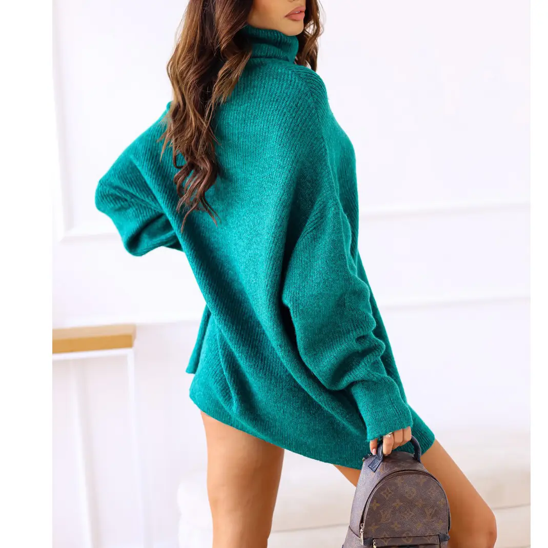 2023 New Cross-Border Pure Color Turtleneck Knitwear Loose Large Size — feature 18