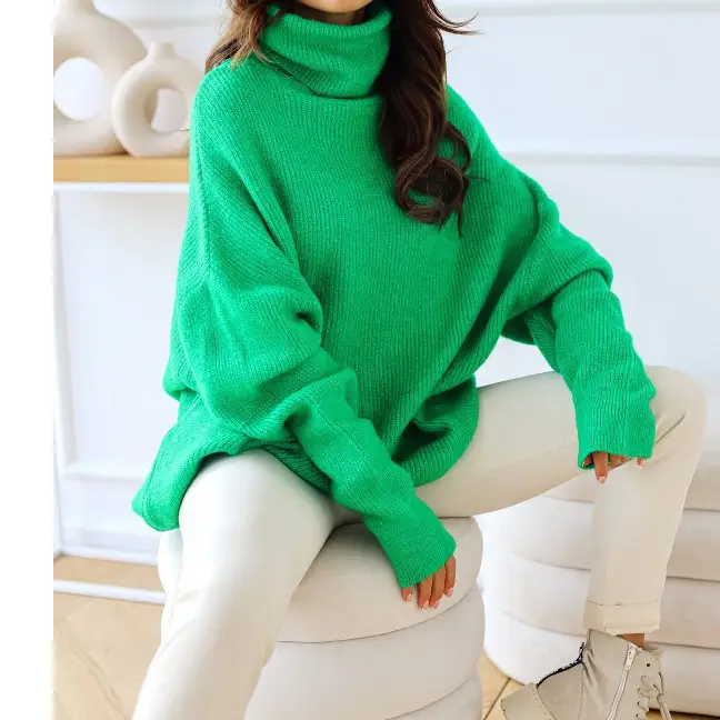 2023 New Cross-Border Pure Color Turtleneck Knitwear Loose Large Size — feature 20
