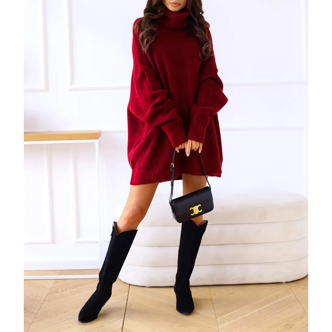 2023 New Cross-Border Pure Color Turtleneck Knitwear Loose Large Size — feature 24