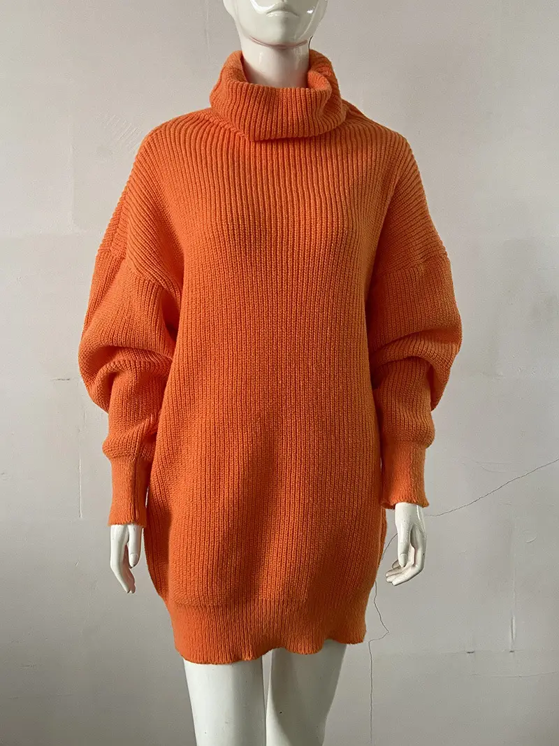 2023 New Cross-Border Pure Color Turtleneck Knitwear Loose Large Size — feature 26