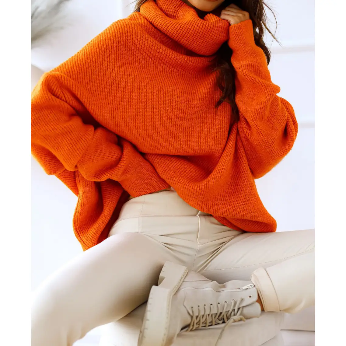 2023 New Cross-Border Pure Color Turtleneck Knitwear Loose Large Size — feature 4