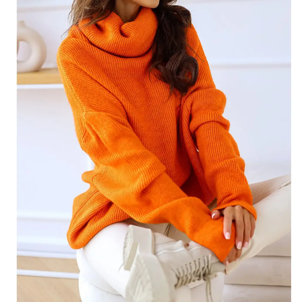 2023 New Cross-Border Pure Color Turtleneck Knitwear Loose Large Size — feature 5