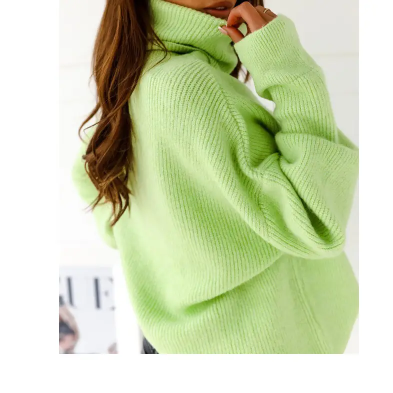 2023 New Cross-Border Pure Color Turtleneck Knitwear Loose Large Size — feature 9