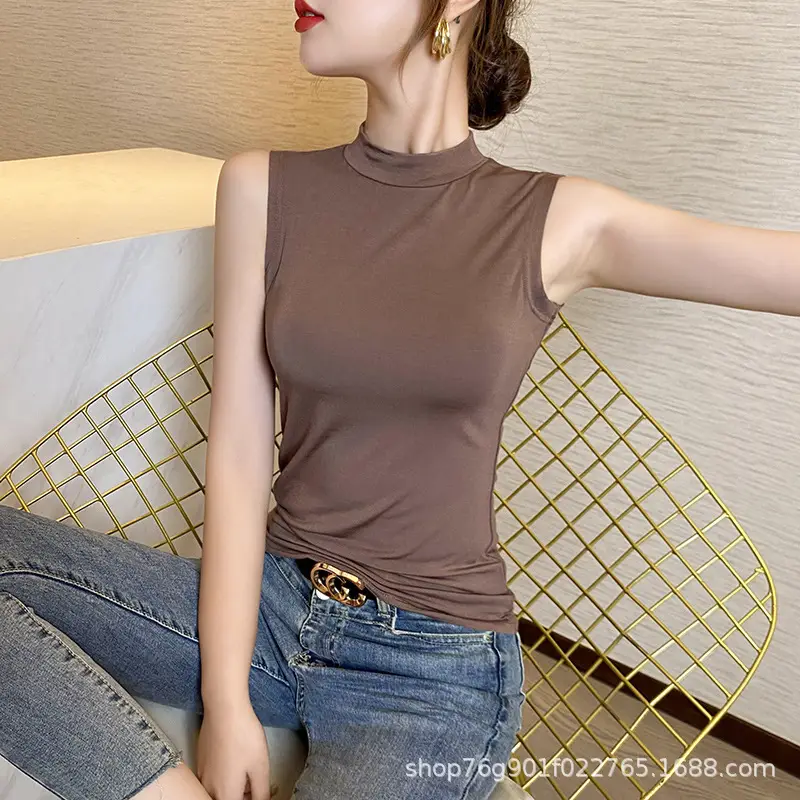 Women New Sleeveless T-Shirt Brown New Modal