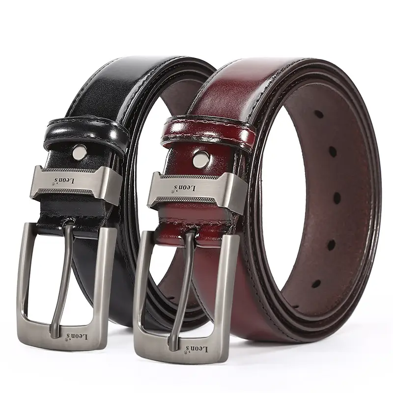 Men's Brown PU Leather Belt with Silver Buckle - Image 2