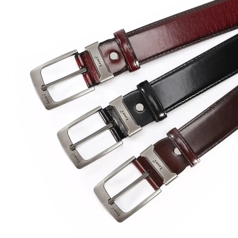 Men's Brown PU Leather Belt with Silver Buckle - Image 3