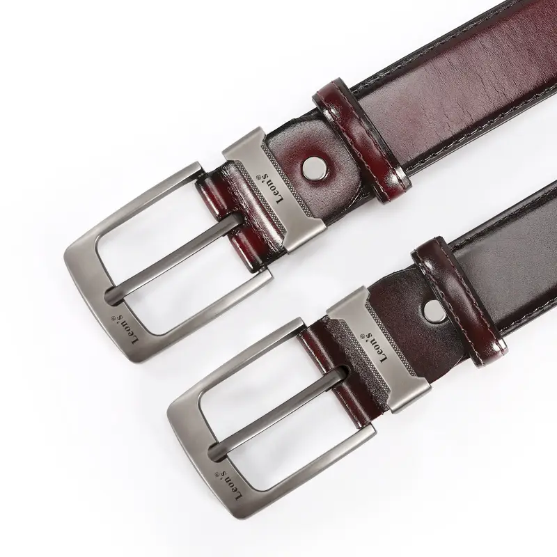Men's Brown PU Leather Belt with Silver Buckle - Image 4