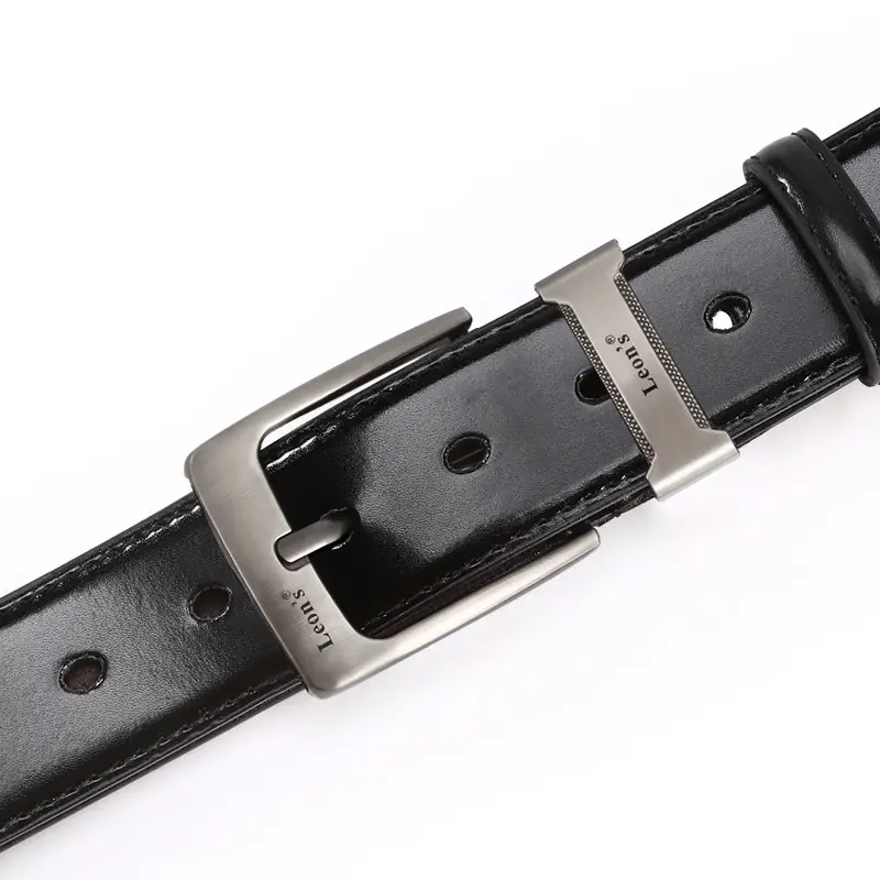 Men's Brown PU Leather Belt with Silver Buckle - Image 5