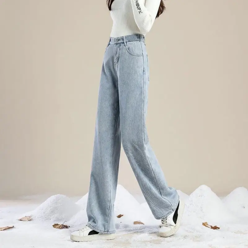 Warm Velvet-Lined Wide Leg Jeans Women - Image 14
