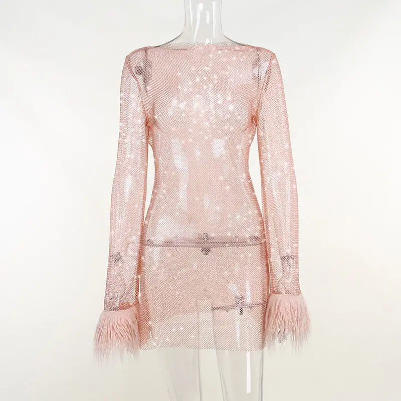 Sexy Women's Dress with Glitter Mesh Fur Embroidery — feature 13