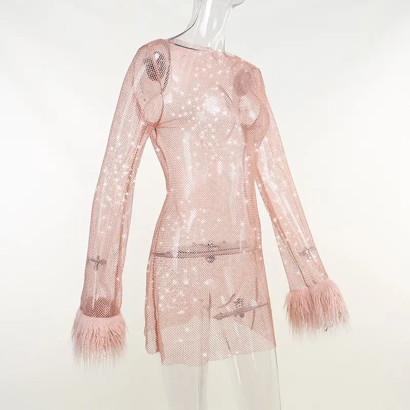 Sexy Women's Dress with Glitter Mesh Fur Embroidery — feature 14