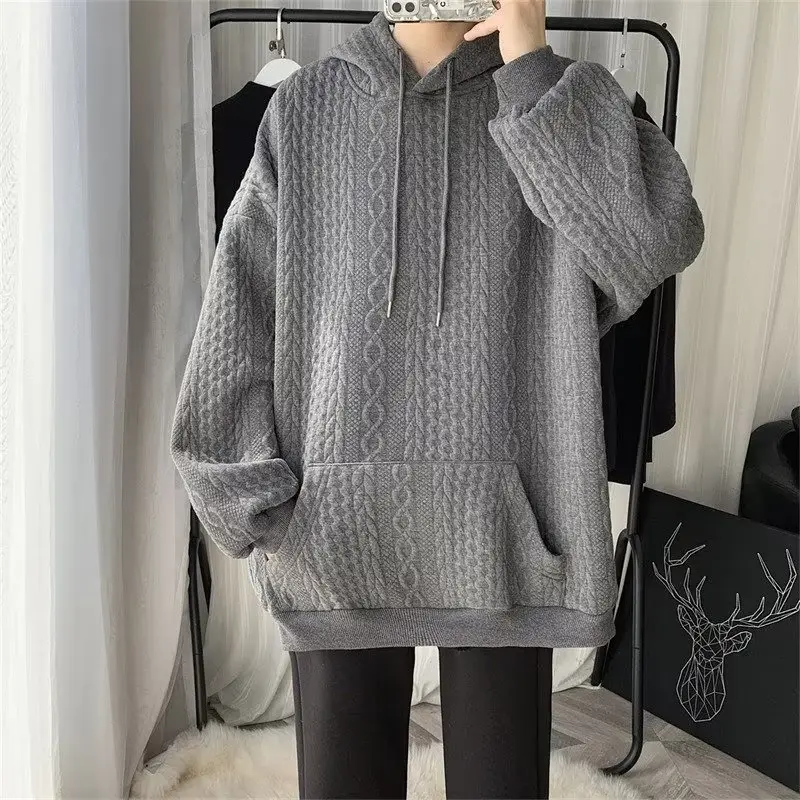 Men's White Knitted Hooded Hoodie Long Sleeve Spring Autumn - Image 4