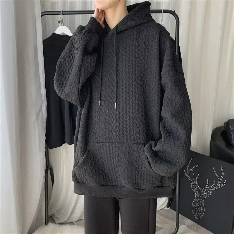 Men's White Knitted Hooded Hoodie Long Sleeve Spring Autumn - Image 2