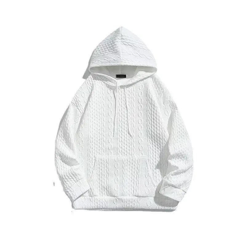 Men's White Knitted Hooded Hoodie Long Sleeve Spring Autumn - Image 5