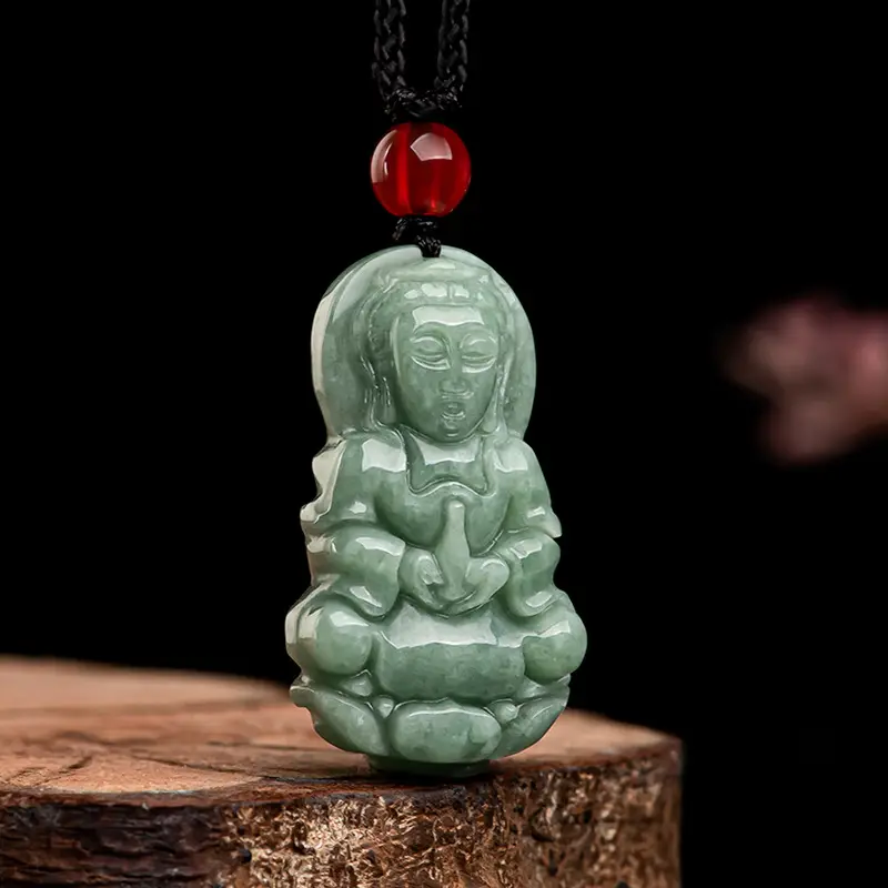 Natural Green Jade Guanyin Pendant for Men Women