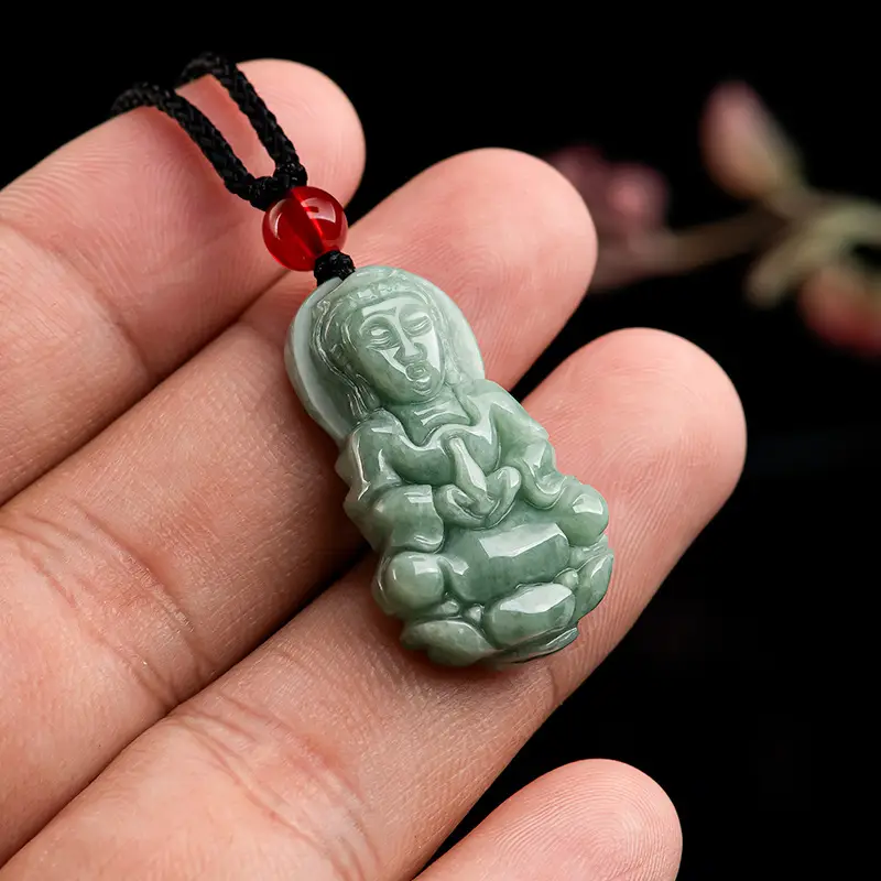 Natural Green Jade Guanyin Pendant for Men Women