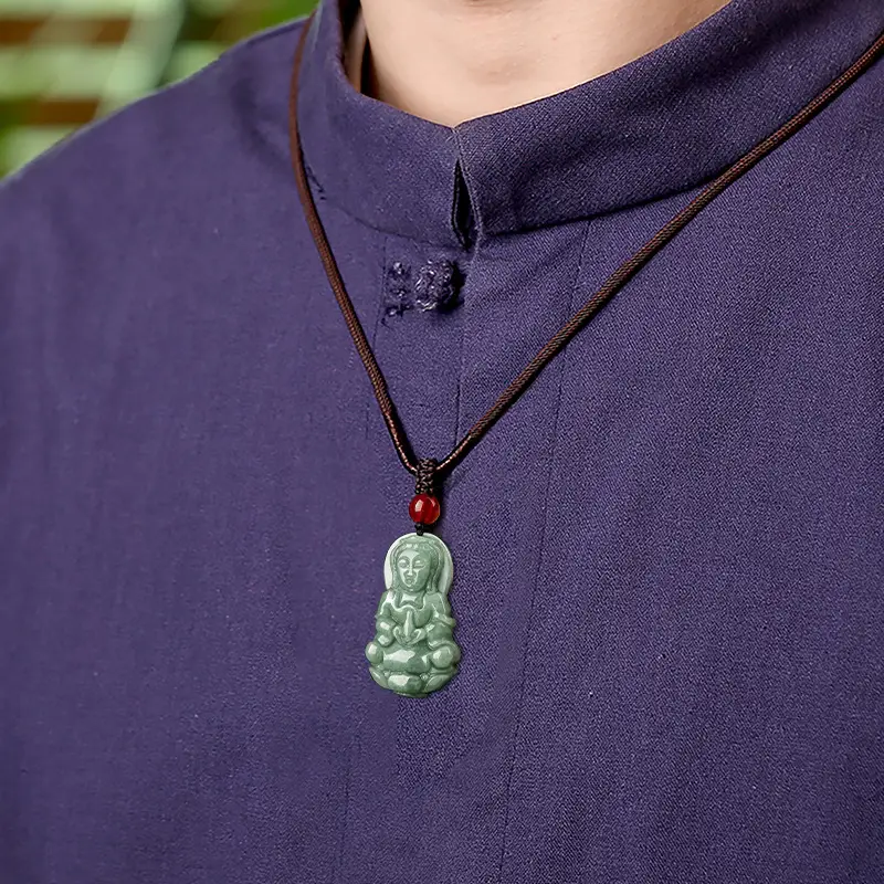 Natural Green Jade Guanyin Pendant for Men Women