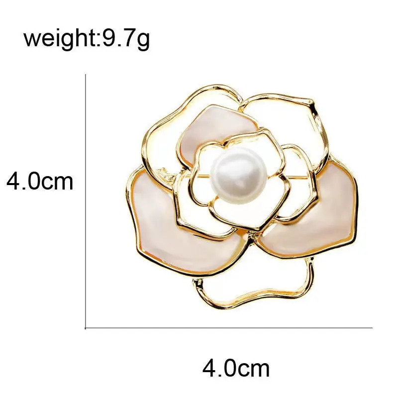 Natural Freshwater Pearl Camellia Brooch with Gold Plated Design - Image 3