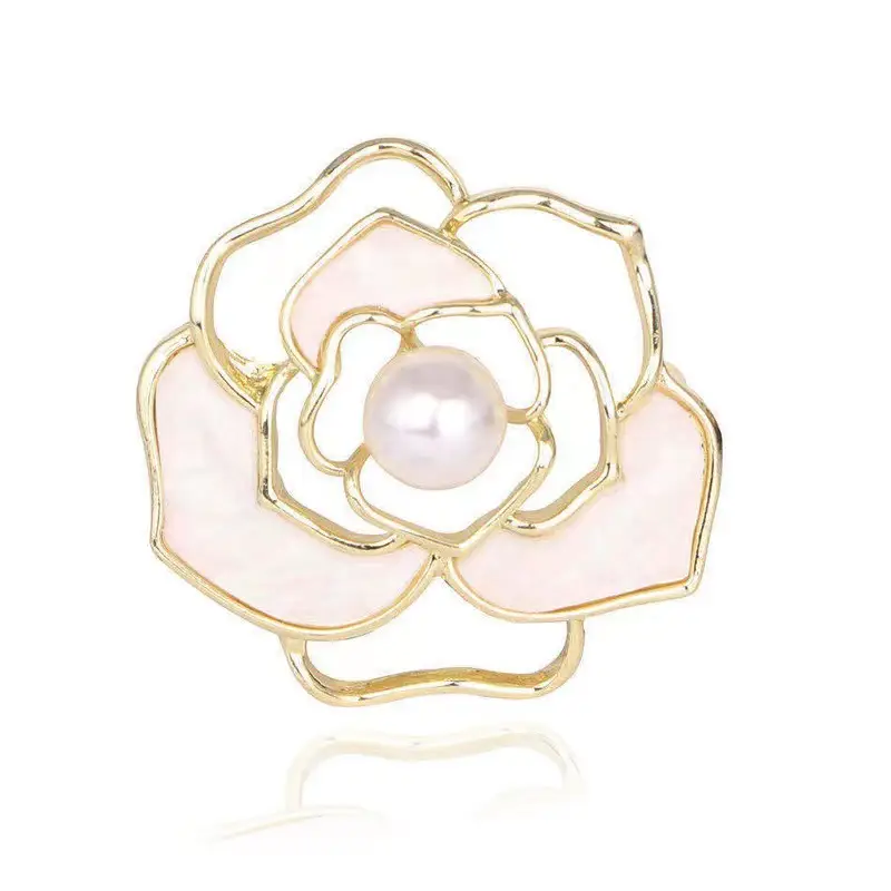 Natural Freshwater Pearl Camellia Brooch with Gold Plated Design - Image 6