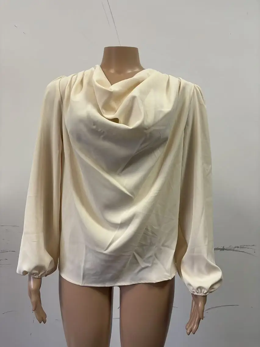 White Chiffon Long Sleeve V-Neck Top for Women — feature 22