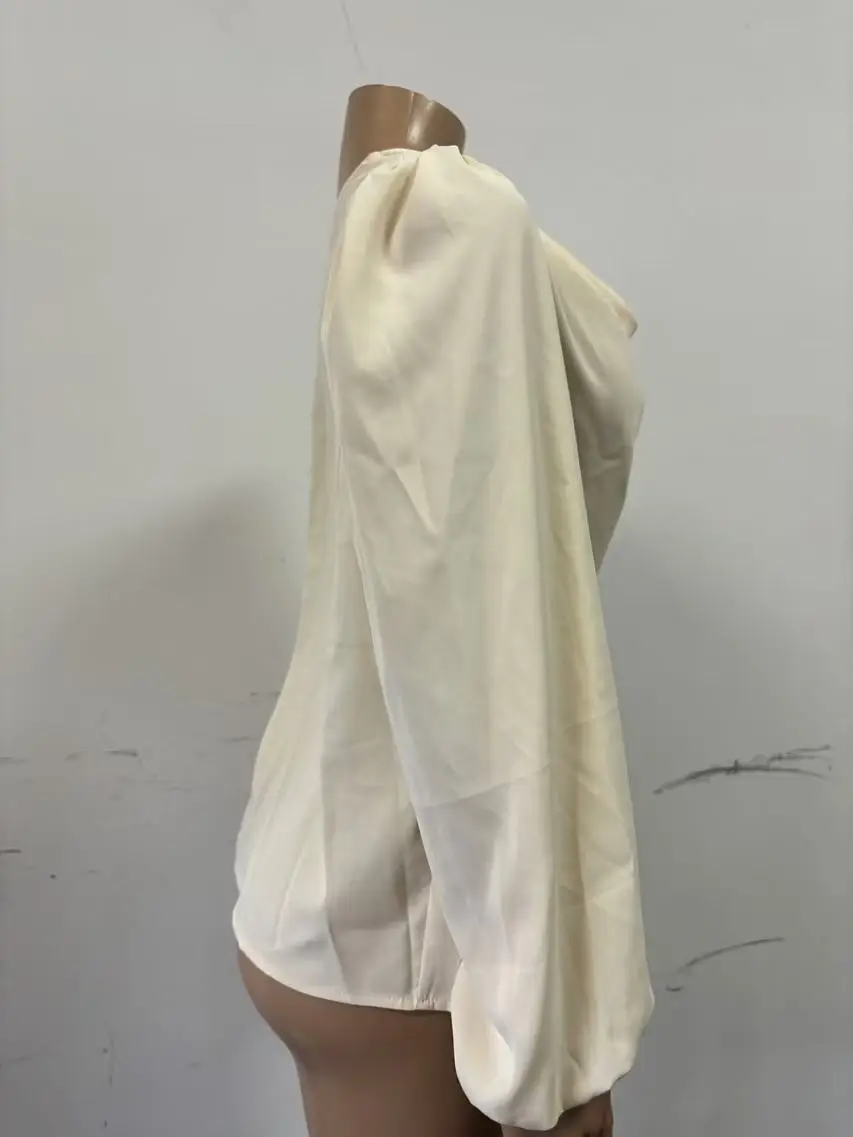 White Chiffon Long Sleeve V-Neck Top for Women — feature 24