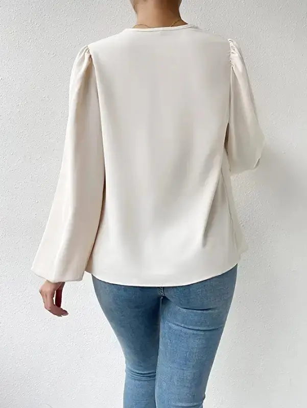 White Chiffon Long Sleeve V-Neck Top for Women — feature 31