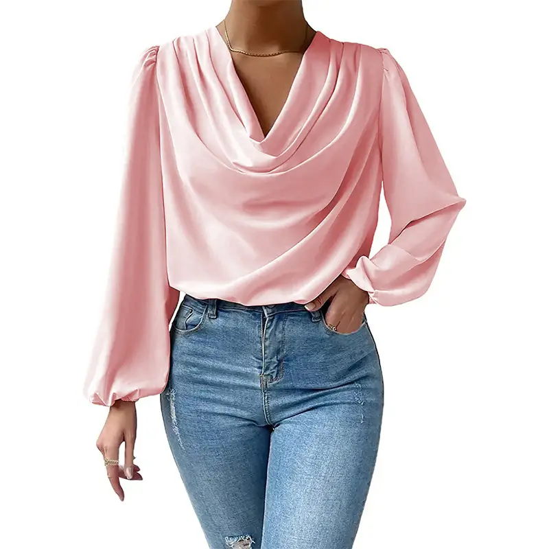 White Chiffon Long Sleeve V-Neck Top for Women — feature 35