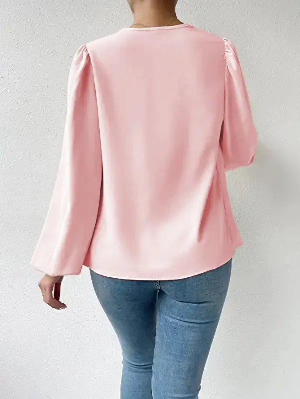 White Chiffon Long Sleeve V-Neck Top for Women — feature 36