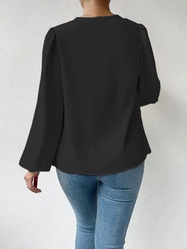 White Chiffon Long Sleeve V-Neck Top for Women — feature 38