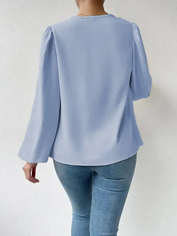 White Chiffon Long Sleeve V-Neck Top for Women — feature 40