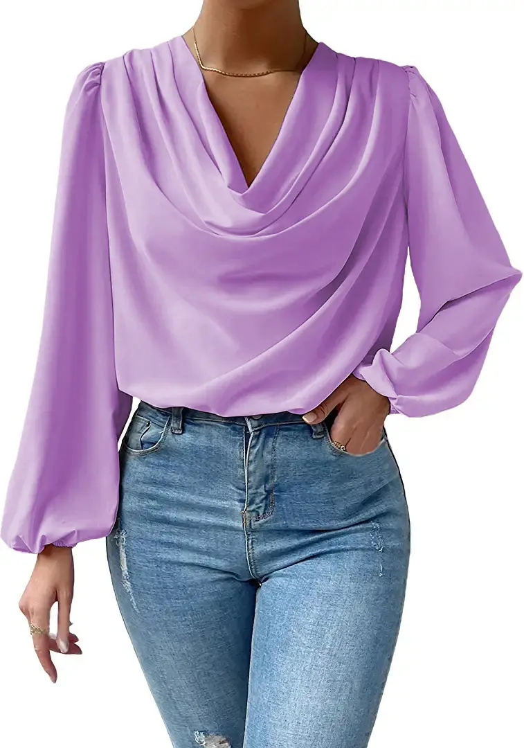 White Chiffon Long Sleeve V-Neck Top for Women - Image 34