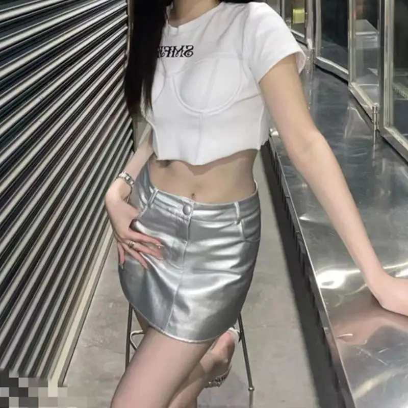Plus Size Gold Metallic A-Line Skirt High Waist - Image 3