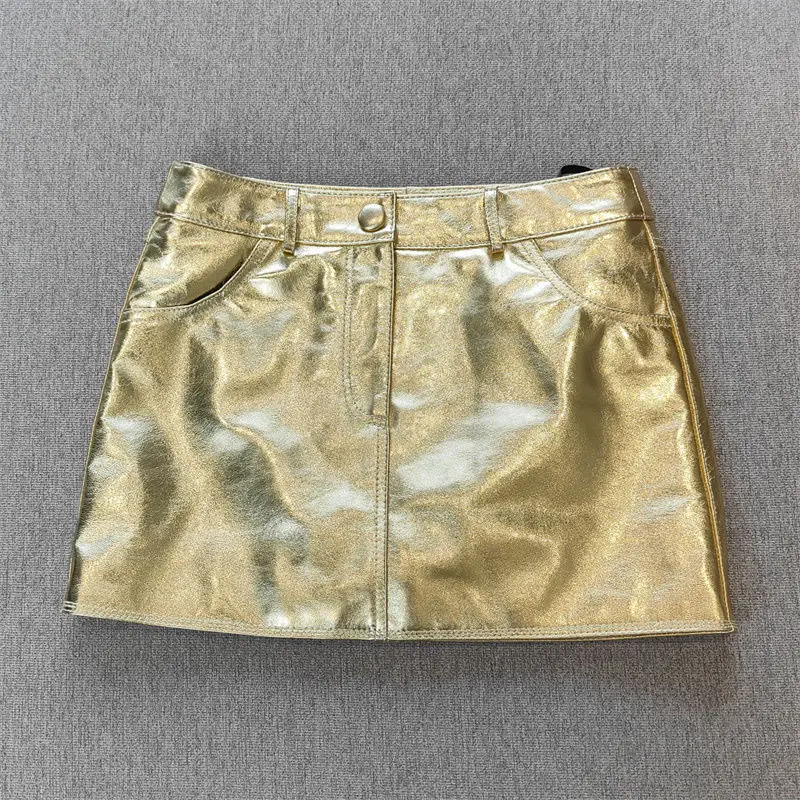 Plus Size Gold Metallic A-Line Skirt High Waist - Image 2